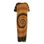 Spiral Fractal Print Short Sleeve Long Nightdress