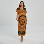 Spiral Fractal Print Short Sleeve Maxi Dress