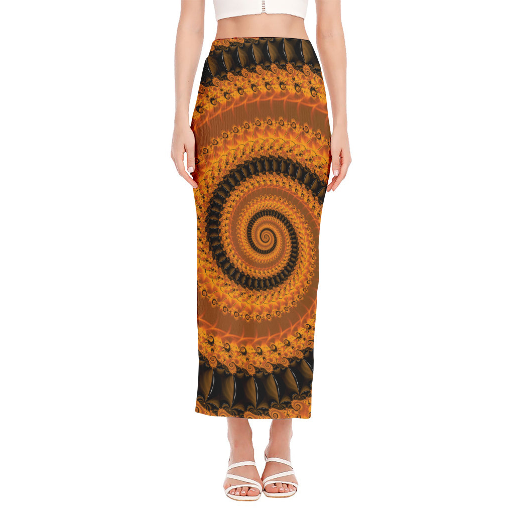 Spiral Fractal Print Side Slit Maxi Skirt