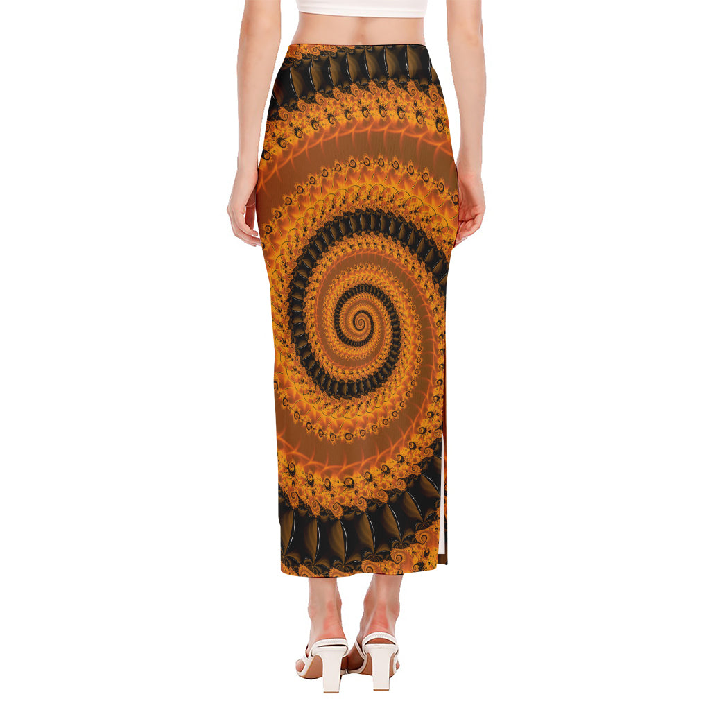 Spiral Fractal Print Side Slit Maxi Skirt