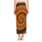 Spiral Fractal Print Side Slit Maxi Skirt