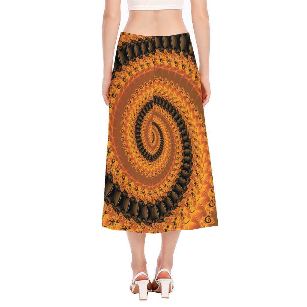 Spiral Fractal Print Side Slit Midi Skirt