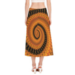 Spiral Fractal Print Side Slit Midi Skirt