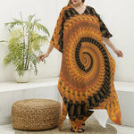 Spiral Fractal Print Silk V-Neck Kaftan Dress