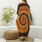 Spiral Fractal Print Silk V-Neck Kaftan Dress