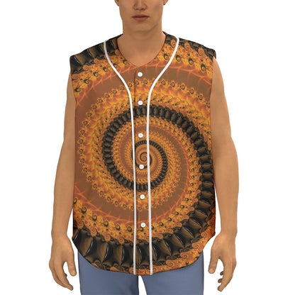 Spiral Fractal Print Sleeveless Baseball Jersey