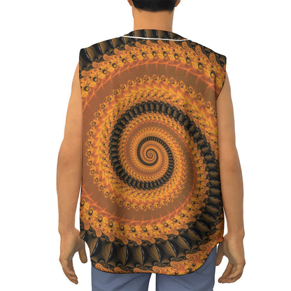 Spiral Fractal Print Sleeveless Baseball Jersey