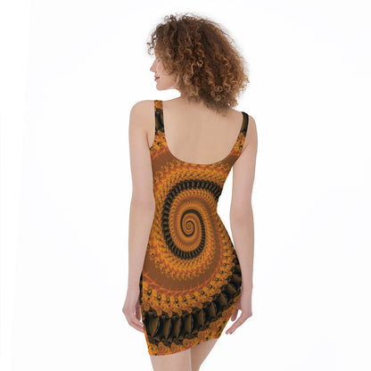 Spiral Fractal Print Sleeveless Bodycon Dress