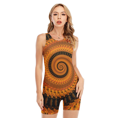 Spiral Fractal Print Sleeveless One Piece Swimsuit
