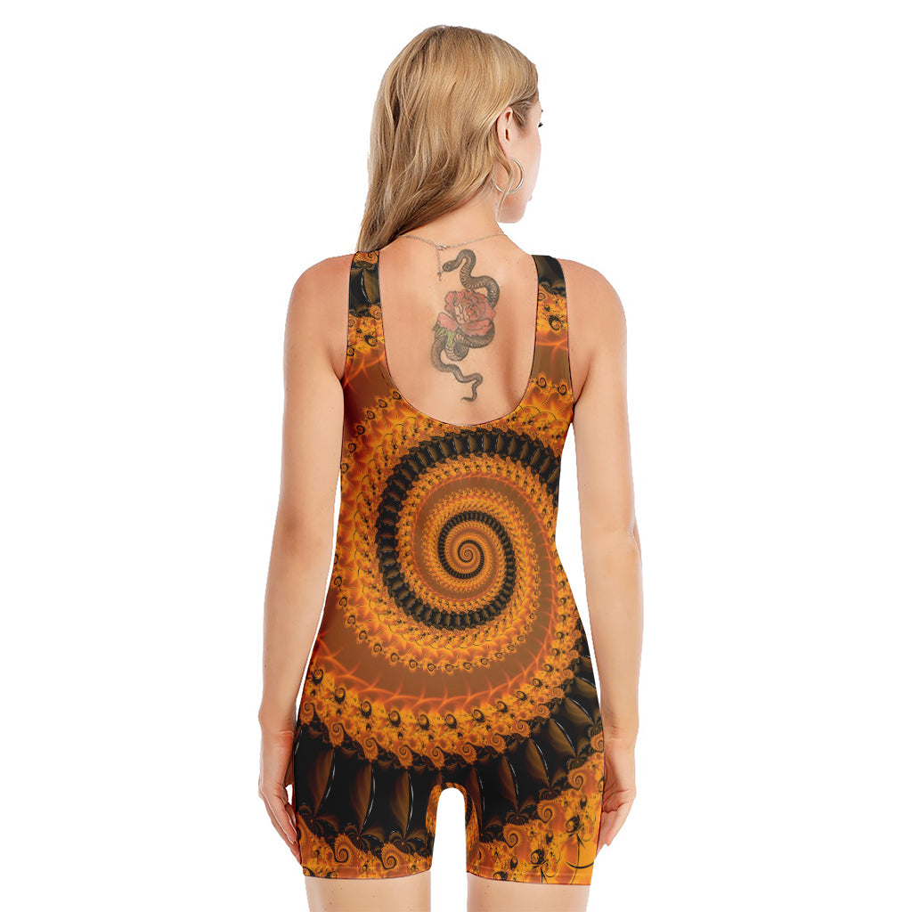 Spiral Fractal Print Sleeveless One Piece Swimsuit