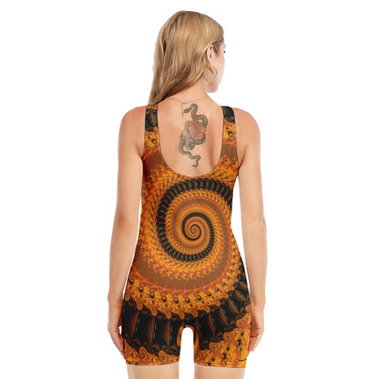 Spiral Fractal Print Sleeveless One Piece Swimsuit