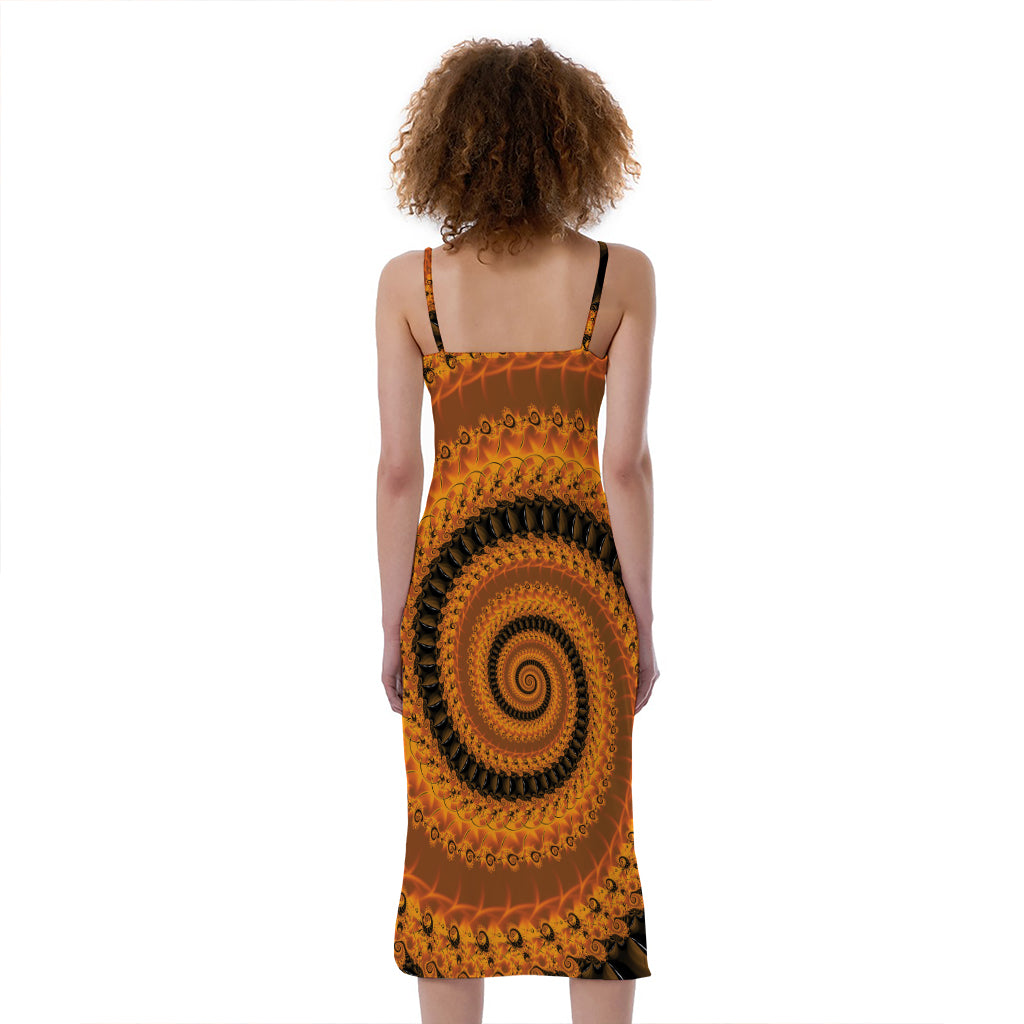 Spiral Fractal Print Slim Fit Midi Cami Dress