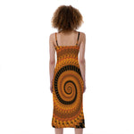 Spiral Fractal Print Slim Fit Midi Cami Dress