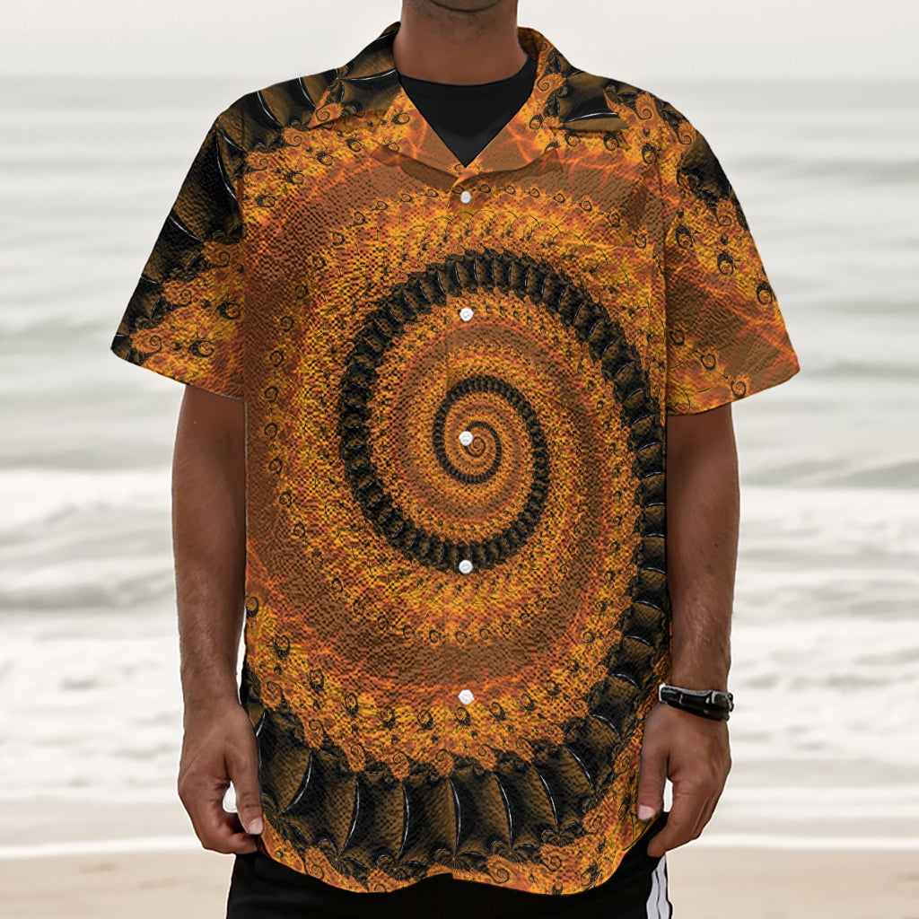 Spiral Fractal Print Textured Short Sleeve Shirt