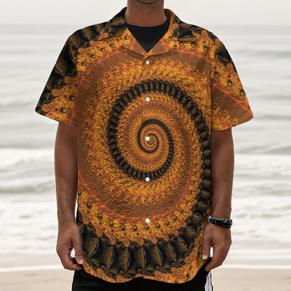 Spiral Fractal Print Textured Short Sleeve Shirt