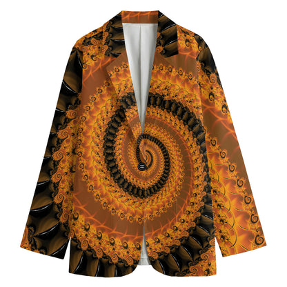 Spiral Fractal Print Women's Cotton Blazer