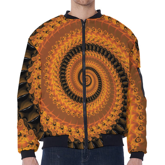 Spiral Fractal Print Zip Sleeve Bomber Jacket