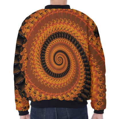 Spiral Fractal Print Zip Sleeve Bomber Jacket