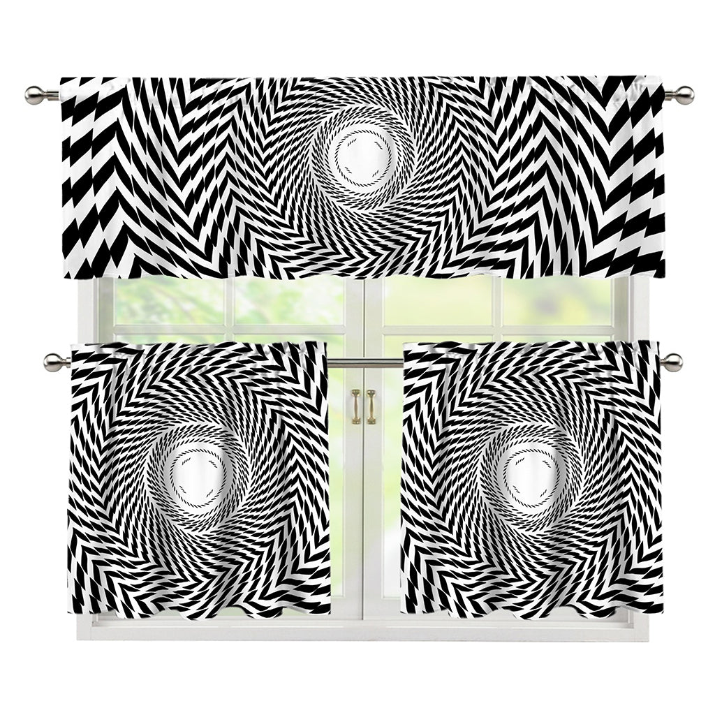 Spiral Illusory Motion Print 3 Piece Kitchen Curtains