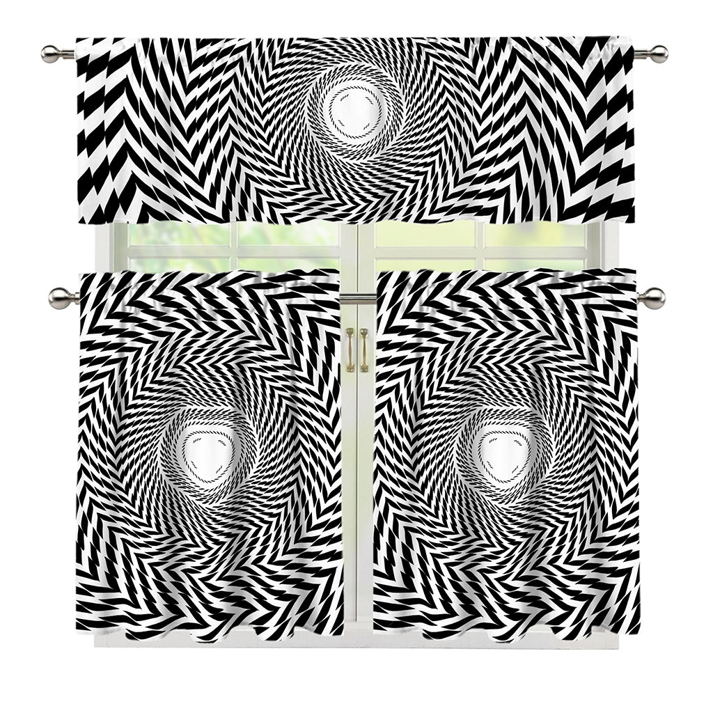 Spiral Illusory Motion Print 3 Piece Kitchen Curtains