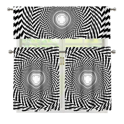 Spiral Illusory Motion Print 3 Piece Kitchen Curtains