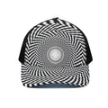 Spiral Illusory Motion Print Black Mesh Trucker Hat