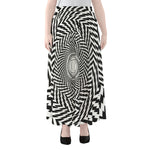 Spiral Illusory Motion Print Chiffon Maxi Skirt
