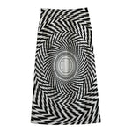Spiral Illusory Motion Print Cotton Front Slit Maxi Skirt