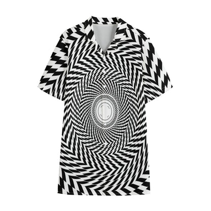 Spiral Illusory Motion Print Cotton Hawaiian Shirt