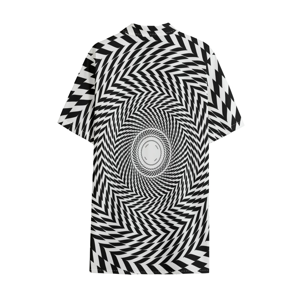 Spiral Illusory Motion Print Cotton Hawaiian Shirt