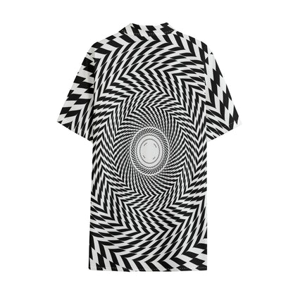 Spiral Illusory Motion Print Cotton Hawaiian Shirt
