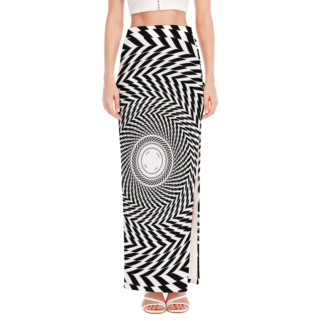 Spiral Illusory Motion Print High Slit Maxi Skirt