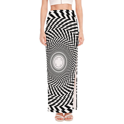 Spiral Illusory Motion Print High Slit Maxi Skirt