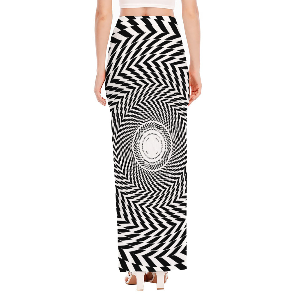 Spiral Illusory Motion Print High Slit Maxi Skirt
