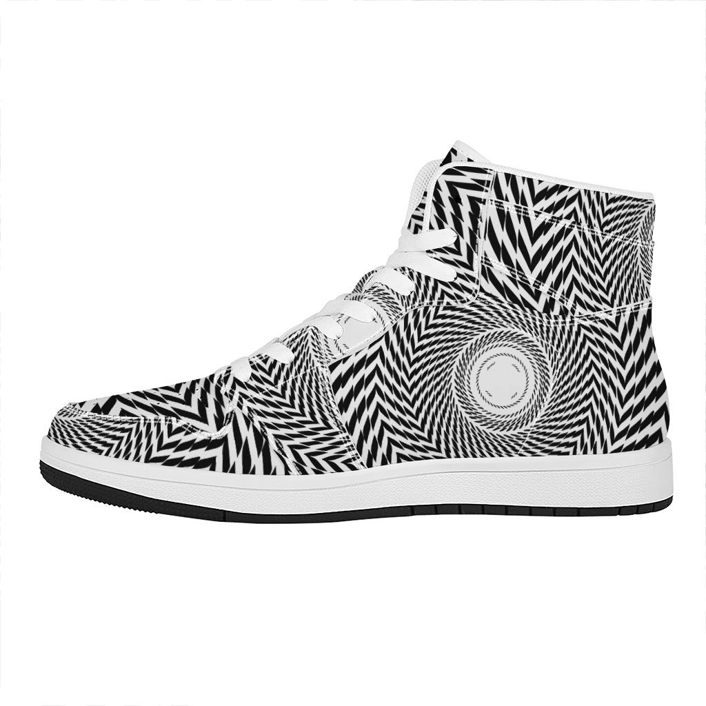 Spiral Illusory Motion Print High Top Leather Sneakers
