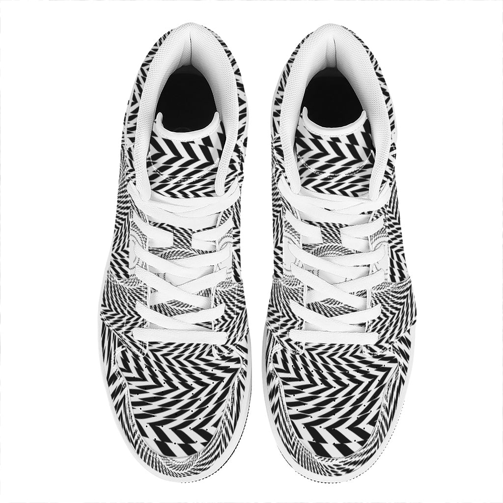 Spiral Illusory Motion Print High Top Leather Sneakers