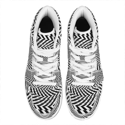Spiral Illusory Motion Print High Top Leather Sneakers
