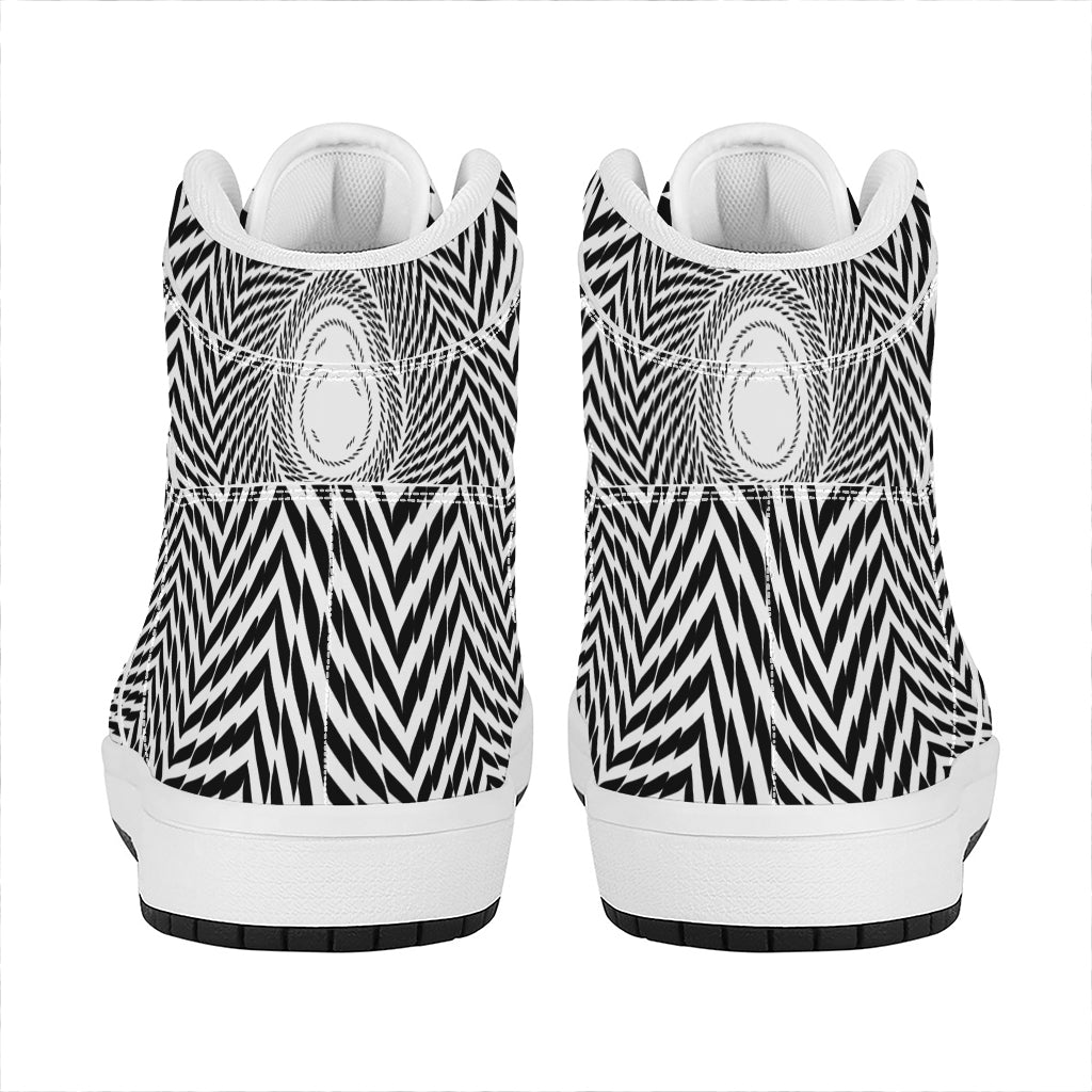 Spiral Illusory Motion Print High Top Leather Sneakers