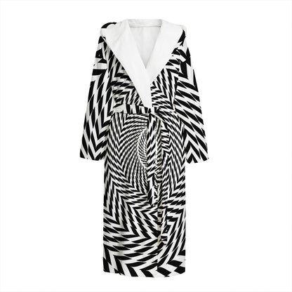 Spiral Illusory Motion Print Hooded Bathrobe