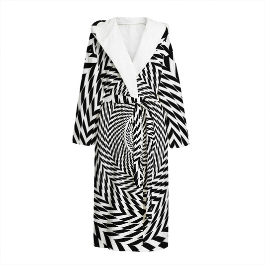 Spiral Illusory Motion Print Hooded Bathrobe