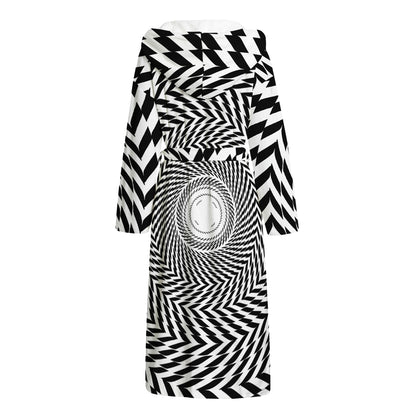 Spiral Illusory Motion Print Hooded Bathrobe