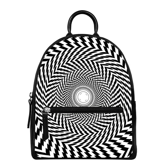 Spiral Illusory Motion Print Leather Backpack