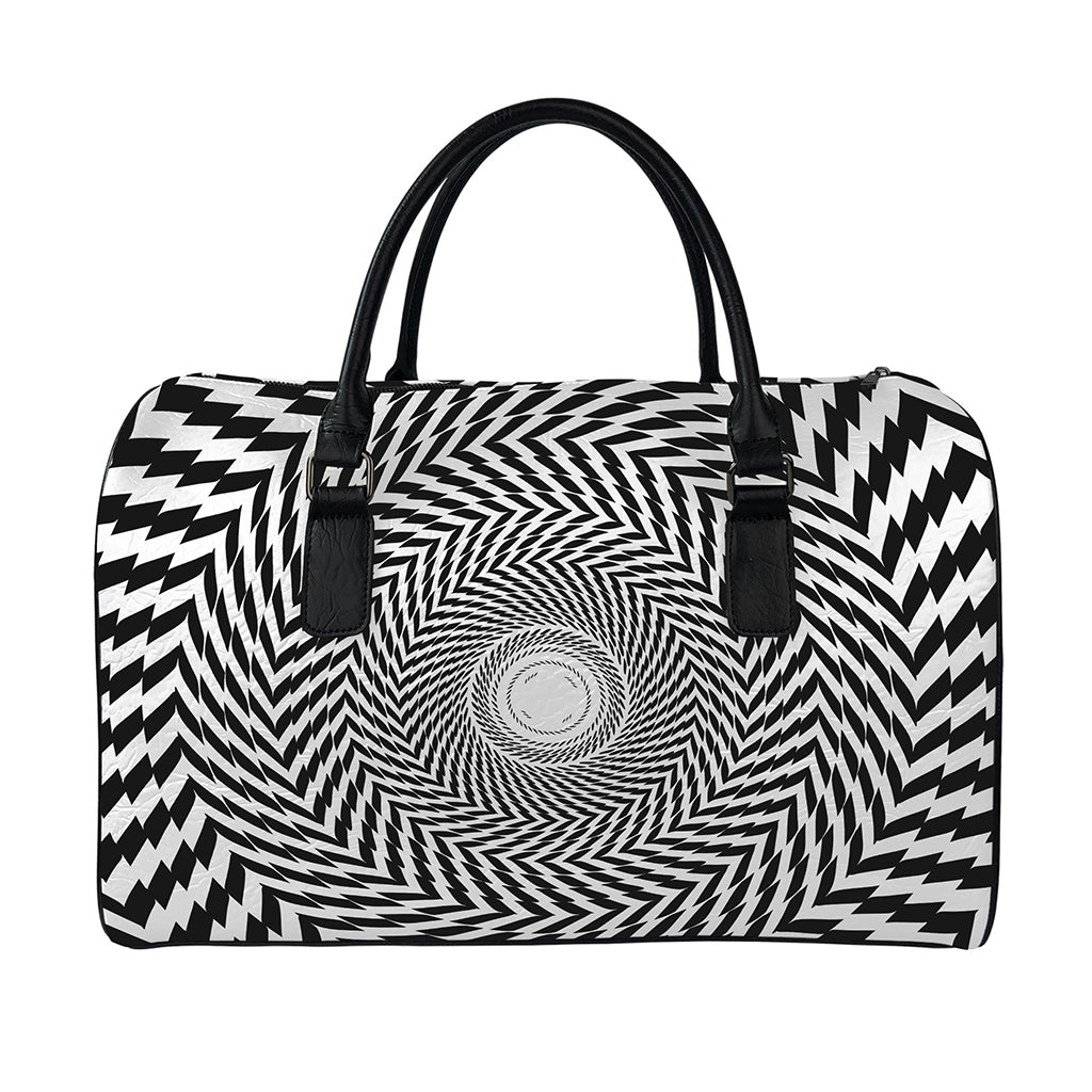 Spiral Illusory Motion Print Leather Duffle Bag