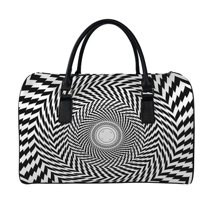 Spiral Illusory Motion Print Leather Duffle Bag
