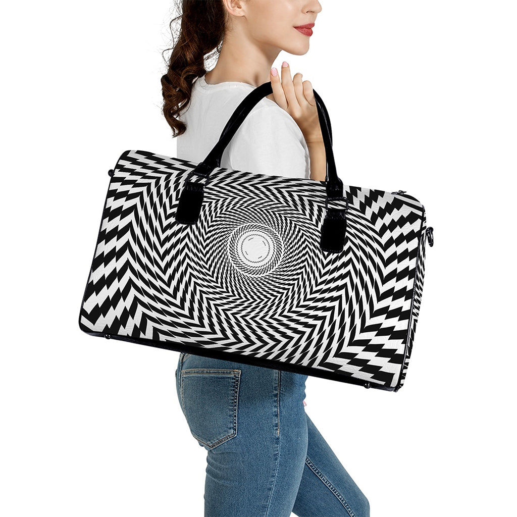 Spiral Illusory Motion Print Leather Duffle Bag