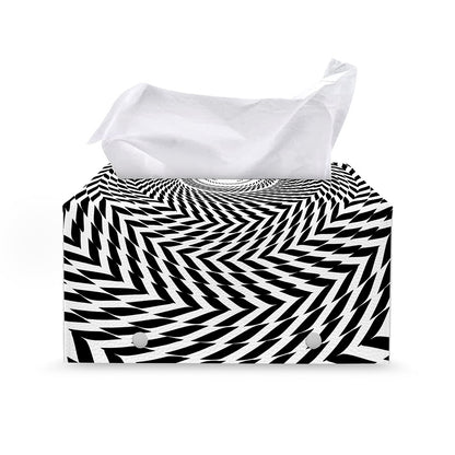Spiral Illusory Motion Print Leather Tissue Box Cover
