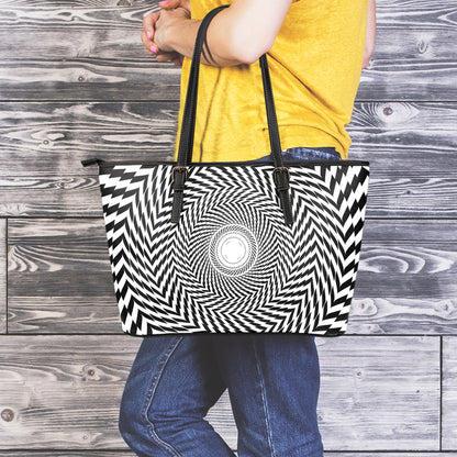 Spiral Illusory Motion Print Leather Tote Bag
