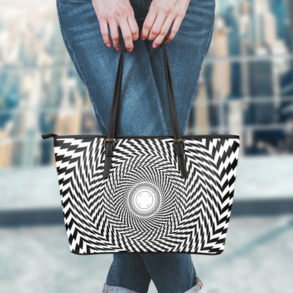 Spiral Illusory Motion Print Leather Tote Bag