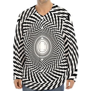 Spiral Illusory Motion Print Long Sleeve Baseball Jersey