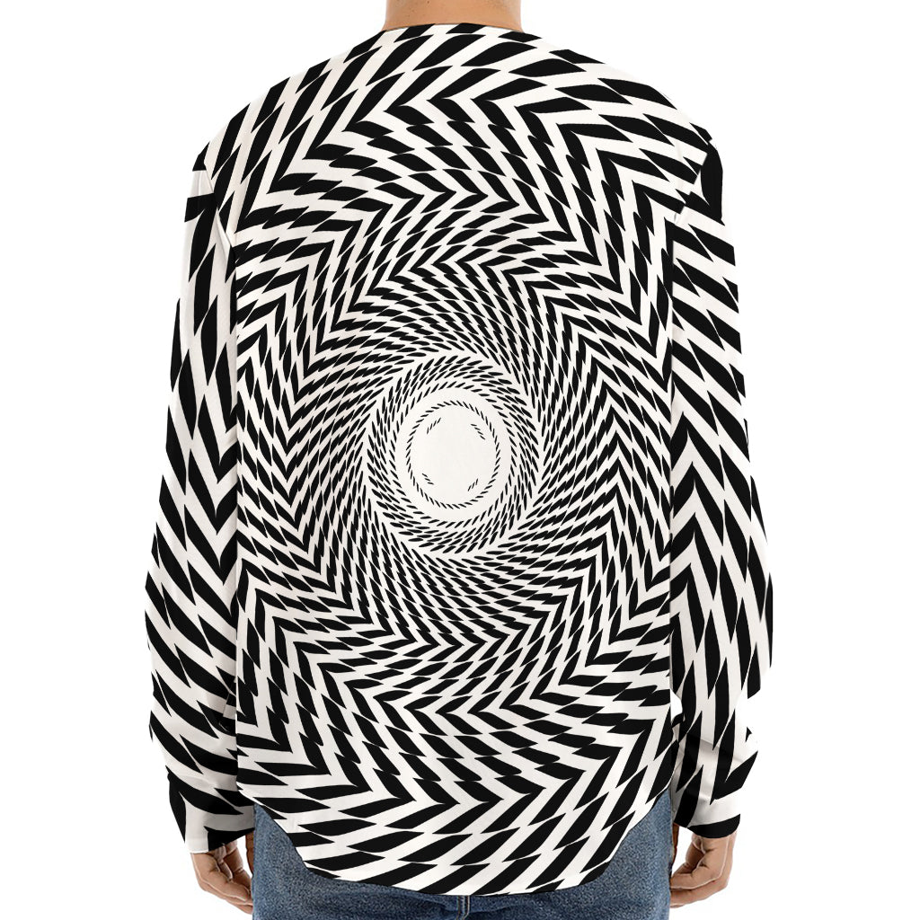 Spiral Illusory Motion Print Long Sleeve Baseball Jersey